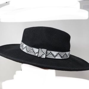 Cool black shade hat Black 100% Wool Hat Western Gray Trim